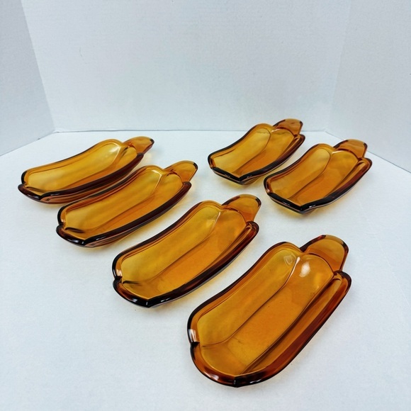 Indiana Glass - Amber Glass Banana Split Bowls Set of 6 - Picture 1 of 6
